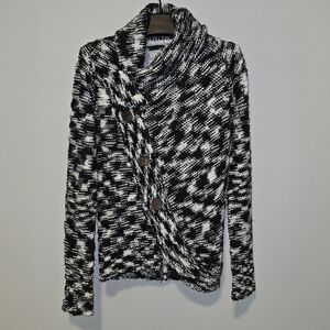 Element Black & White Marled Shawl-Collar Cardigan with Asymmetrical Buttons